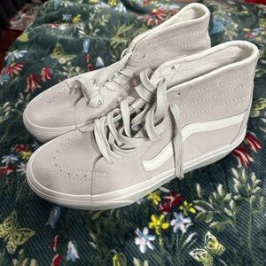 Vans White and Gray Canvas High-Top Sneakers